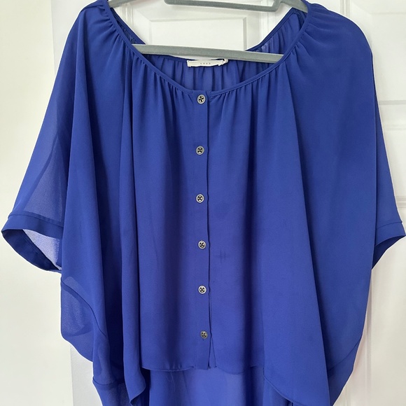 Lush Short Sleeve Draped Chiffon Blouse - Picture 1 of 4